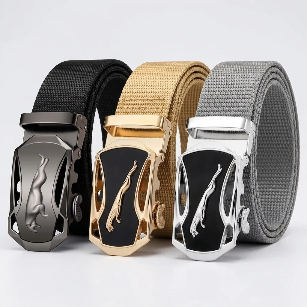 Men's White Leather and Canvas Belt